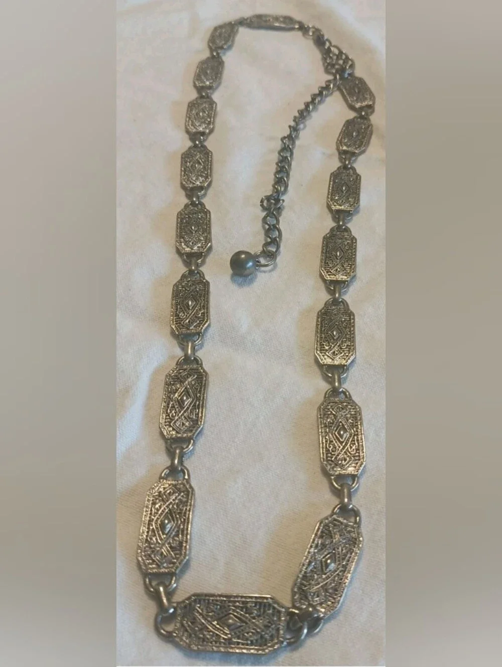 Antique-Style Silver Tone Filigree Link Belt
